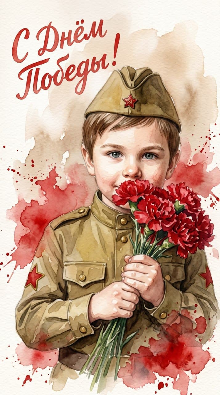 Детская акварель к 9 мая