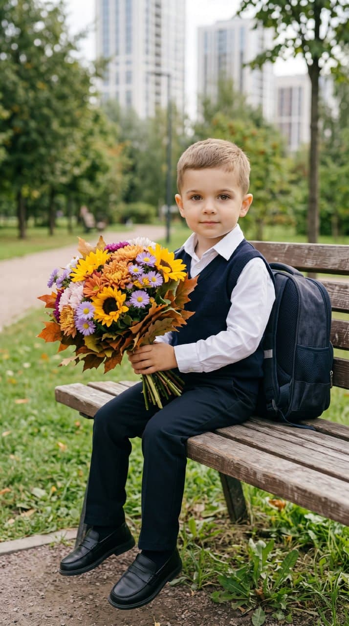 Школьник на скамейке